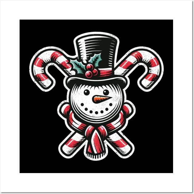 Candy Cane Cheer - snowman with Top Hat design Wall Art by VenusAMShop